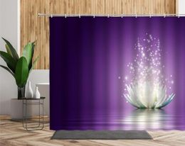 Zen Lotus Shower Curtain Purple Dream Color Flowers Background Bathroom Decoration Polyester Waterproof Bath Curtains With Hooks9944798