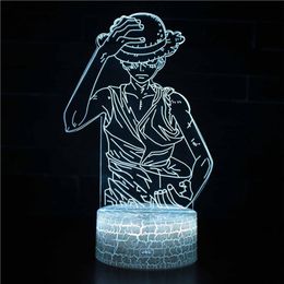 Night Light for Kids One Piece Monkey D Luffy 3D Night Light Porpoise Bedside Lamp 7 Colour Changing Xmas Halloween Birthday Gift f222I