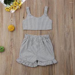 Clothing Sets Baby Girl Clothes Toddler Kids Cold Shoulder Striped Tops Short Pants Outfits Size 2-6Y