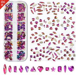 Nail Art Decorations Purple 12 Grids Mixed Size Love Bow Nails Rhinestones Shiny Parts Diamonds Supplies For Professional Accessories