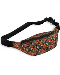 Waist Bags Red Flowers Foliage Packs For Women Waterproof Outdoor Sports Bag Unisex Crossbody Shoulder