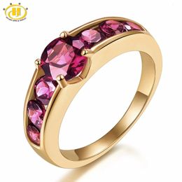 Wedding Rings Natural Rhodolite Garnet 2.13 Carats Women's Ring Solid 925 Silver Yellow Gold Plated Rings Natural Gemstone Fine Jewelry Gift 231222