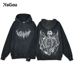 Men's Hoodies Sweatshirts Y2K Hoodies Men Anime Harajuku Gothic Skull Print Hooded Sweatshirt Teen Workout Casual Vintage Hip Hop Long Sleeve Pullover