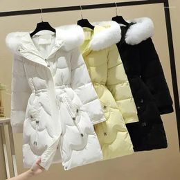 Women's Trench Coats Winter Coat Fur Collar Hooded Fashion Korean Parkas Female 2023 Long Down Solid Women Cotton Jacket Outerwear