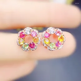 Stud Earrings Round Luxury Earring Natural Real Colourful Tourmaline 3 3mm 0.15ct 14pcs Gemstone 925 Sterling Silver Fine Jewellery X227222