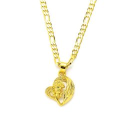 Heart Rose Pendant 14k Solid Yellow Gold GF Italian Figaro Link Chain Necklace 24 3 mm Womens246g