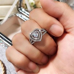 Ins Top Sell Wedding Rings Luxury Jewellery 925 Sterling Silver Handmade Pave White Sapphire CZ Diamond Gemstones Eternity Women Bri290F