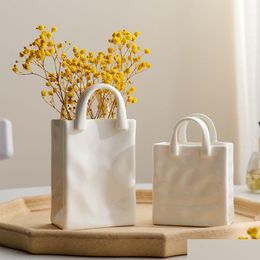 Vases Nordic Home Decor Handbag Ceramic For Flowers Modern Room Dried Flower Vase Arrangement Creative Plant Pot Drop Delivery Dhcqw