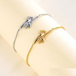 Chain Link Bracelets European Womens Glossy Palm-Shaped Gold-Plated Bracelet Inlaid With Zircon Simple Cool Party Souvenir Accessorie Dh6Kb