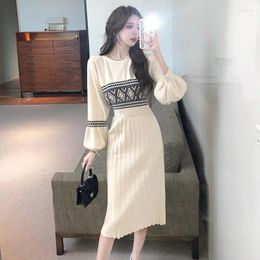 Casual Dresses Autumn And Winter Fashionable Waist Slimming Knitted Dress Mid-length Over-the-knee Wrap Hip Inner Sweater Skirt For Women