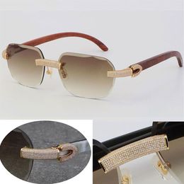 2022 New Limited edition Model Micro-paved Diamond Sunglasses Original Wood Rimless SunGlasses 18K Gold C Decoration Male Female L2587