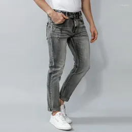 Men's Jeans Ly Fashion Vintage High Quality Retro Grey Distressed Ripped Men Straight Slim Selvedge Redline Denim Pants