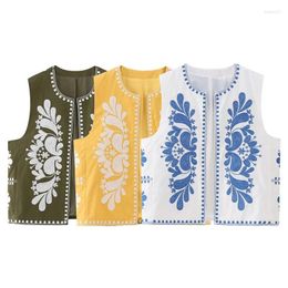 Women's Vests Y2k Multi-color Fashion Loose Casual Round Neck Vest European American Contrast Embroidered Coats