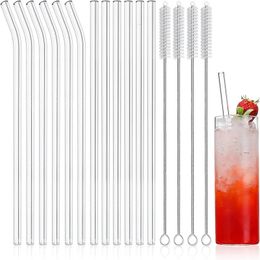 12 Pack Reusable Glass Straws Clear Smooth Drinking Straw 8 x10 MM Set of 6 Straight and Bent with 4 Cleaning Brushes 231221