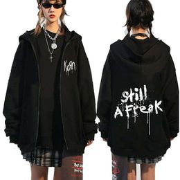 Korn Rock Band WORLD TOUR Zipper Jackets Metal Music Men's Hoodies Oversized Hip Hop Streetwear Zip Up Sweatshirts Punk Y2K Tops