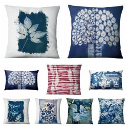 Pillow Home Decoration China Batik Blue Art Painting Print Case Decor Sofa Throw Covers Almofadas Decorativas