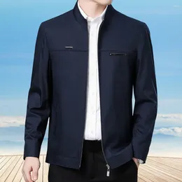 Men's Jackets Men Spring Autumn Coat Stand Collar Mid-aged Father Jacket Solid Colour Long Sleeve Business Style Pockets Winter