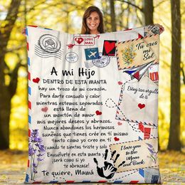 Spanish Message Fleece Blanket Air Travel Picnic Bed Sofa Flannel Throw Blankets Mom To DaughterSon Letters Words Express Love 231221