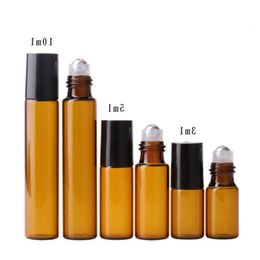 Wholesale 3ml 5ml 10ml Refillable Amber Roll on Glass Roller Perfume Bottles Portable Essential Oil Roll-on Bottles Free DHL Acnfa