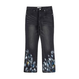 Painted Washed Black Jeans for Men Straight Baggy Casual Cargo Pants Oversized Denim Trousers