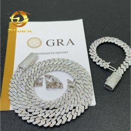 2024 designer for men pendant necklaces Fine jewelry pass diamond tester iced out Miami chain necklace 925 Sterling Silver 14mm cuban link chain moissanite