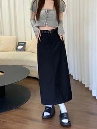 Skirts Gentle Women All-match Mid-calf Ulzzang Casual A-line Design Faldas Spring Fall Fashion Office Ladies Solid Temperament