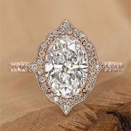 Wedding Rings Huitan Cute Oval Cubic Zirconia For Women Romantic Rose Gold Colour Proposal Engagement Trendy Jewellery Gift2670