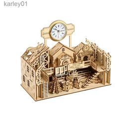 3D Puzzles 3D Wooden Puzzle Wood Doll House Christmas Factory With Clocks Tabletop decoration DIY Creative Gift YQ231222