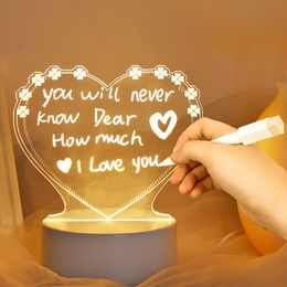 Note Board Creative USB Led Night Light Valentines Day Gift Decor Nightlights Girlfriend Birthday Wedding Lamp 231221