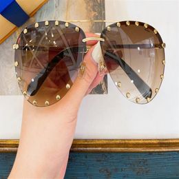 The Party Silver Mirrored Sunglasses Studded Metal Women Pilot Sun Glasses Frameless Shades with Box203R