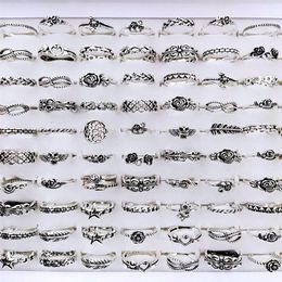 Band Bulk lots 100pcs Antique Silver Plated Multi styles for Women Vintage Ladies Flower Fashion Finger Retro Jewellery 221125242S