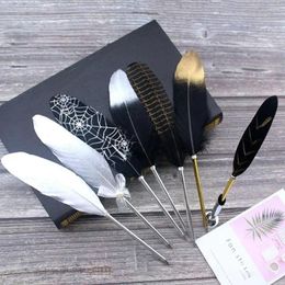 European Style Vintage Silver Quill Pen Ballpoint Christmas Gifts Writing Tool Feather Novelty Stationery