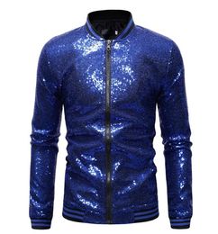 Royal Blue Sequin Nightclub Jacket Men 2019 Autumn New Streetwear Mens Sequins Jackets and Coats Baseball Bomber Jacket Male3327957