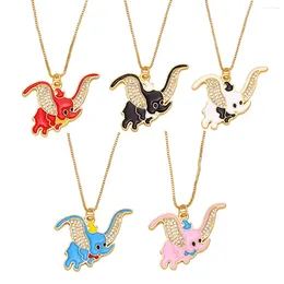 Pendant Necklaces Y2K Cute Drop Oil Little Flying Elephant Necklace White Zirconia Chic Cartoon Enamel Neck For Women Lucky Jewellery Gifts