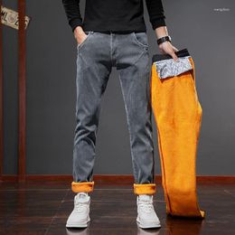 Men's Jeans Brand Clothing Men Fleece Grey Elasticity Slim Skinny Business Casual Classic Edition Type Comfortable Male Denim Pants