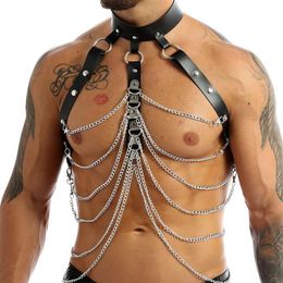 Belts Mens Fashion Night Parties Clubwear Body Shoulder Chest Belt Buckle PU Leather Harness Gay Male Punk Gothic Metal Chain Halt274e