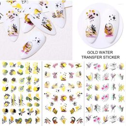 Nail Stickers 3D Charms Flowers Leaf Foils Watercolor Abstract Floral Decals Sliders Manicures Art Decorations For Summer