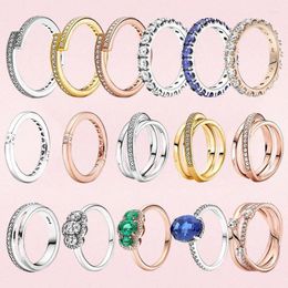 Cluster Rings PA DOR S925 Silver Eternal Three Stones Shine Beautiful Women's Spiral Ring Wedding Charm High Quality Fashion Jewellery