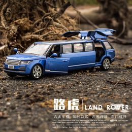 Simulation 1 32 Land Range Rover Lengthen Alloy Limousine Metal Diecast Car Model Pull Back Flashing Musical Kids Toys Boys 231221