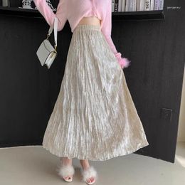 Skirts Jupe Fleurie Vintage A-Line Women Long Elastic Waist Velvet Fabric Folds Longskirts Streetwear Autumn Winter Drop