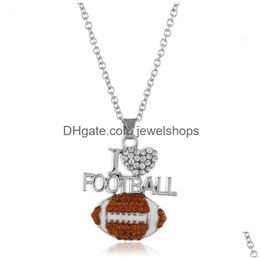 Pendant Necklaces Fashion Football Sports Necklaces For Women Crystal I Love Basketball Volleyball Letter Pendant Chains Jewelry In Bk Dhgip