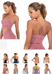 New Fashion Top Look Trendy Women Longline Sports Bra Wirefree Padded Medium Support Yoga Bras Gym Running Workout Tank Tops BJ