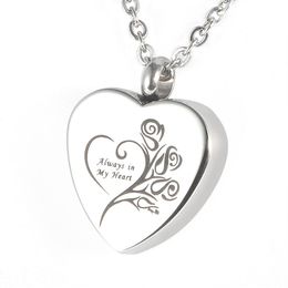 Lily Stainless Steel Memorial Pendant Always in my heart Urn Locket Cremation Jewellery Necklace with gift bag and chain246Y