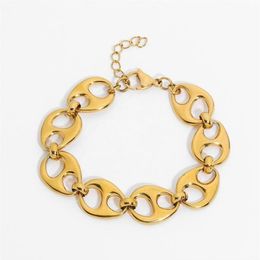 Link Chain Punk Mariner Anchor Link Chunky Bracelet For Women Men 18K Gold Plated Stainless Steel Statement304u