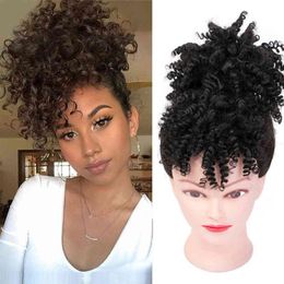 High Puff Kinky Curly Synthetic with Bangs Ponytail Hair Extension Drawstring Short Afro Pony Tail Clip in234w