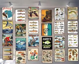 Welcome Drop A Line Stay Awhile Fishing Sign Vintage Metal Plate For Wall Poster Bar Art Home Decor Cuadros8893836