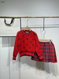 Brand girls dress suits Logo Jacquard kids designer clothes Size 110-160 autumn Round neck knitted pullover and short skirt Dec10