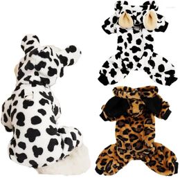 Dog Apparel Leopard Warm Pet Clothes Winter Fleece Pyjamas Jumpsuit Overalls For Small Dogs Yorkshire Terrier Puppy Onesie Pijamas L