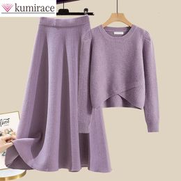 Autumn/Winter Set Women's Large Size Dressing Style Knitted Sweater Half Skirt Maillard Dressing Set Clothes for Women 231222