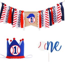 Party Decoration Baby First Birthday Highchair Cover Baseball ONE Banner Sport Theme Chair Bunting Team Anniversary